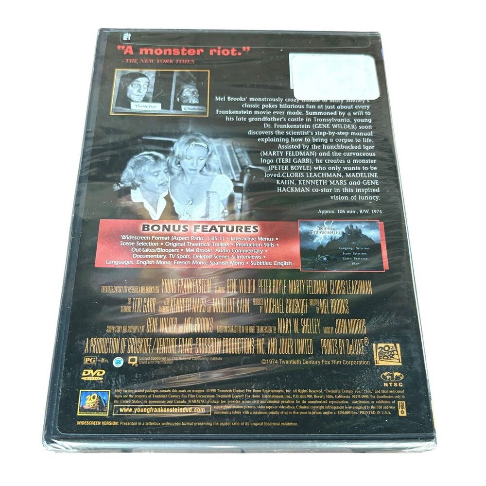 Young Frankenstein DVD 1998 Special Edition New Sealed Mel Brooks Gene Wilder PG - Picture 2 of 4